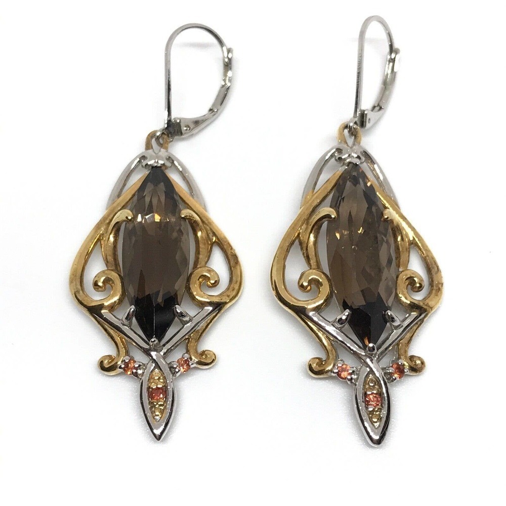 Michael Valitutti NH 925 Sterling Silver Smoky Quartz Citrine Dangle Earrings
